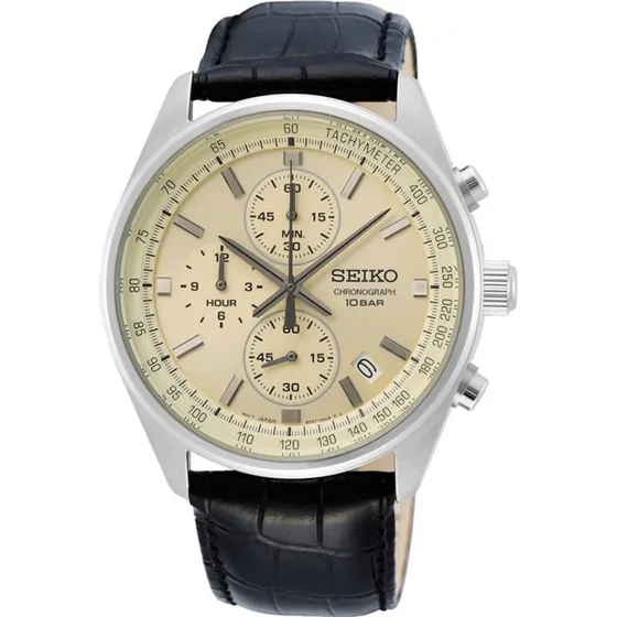 Seiko SSB383P1 Basic herenhorloge zwart leer