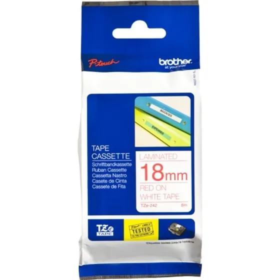 Brother P-touch TZe-242 Labeltape 18mm Rood op Wit