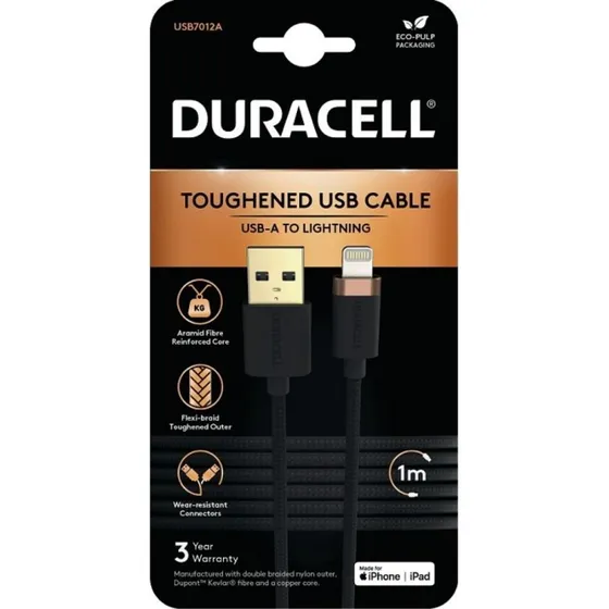 Duracell USB7012A Lightning-kabel - Zwart - 1 meter