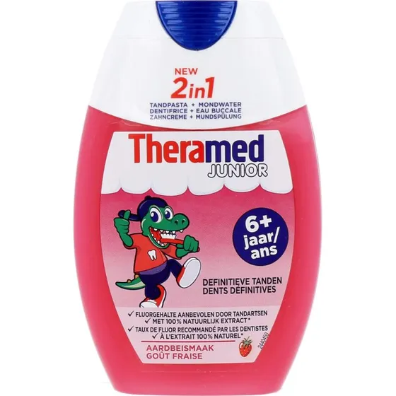 Theramed 2in1 Junior Tandpasta + Mondwater Aardbei 75ml