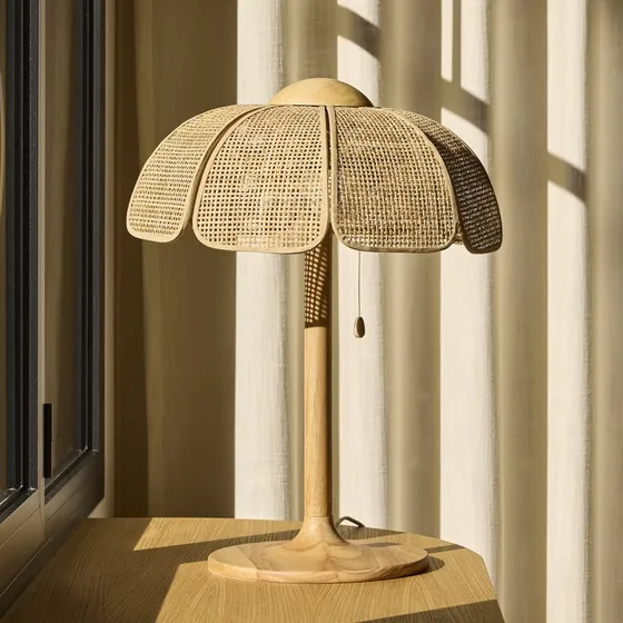 MARKET SET Tafellamp Coquillage - Riet & Licht Hout - E27