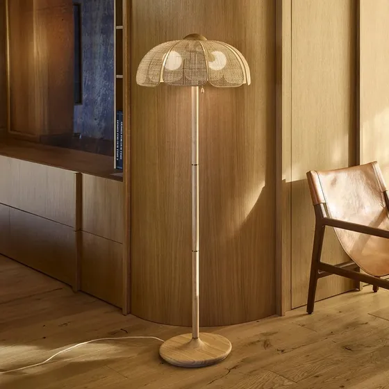 MARKET SET Vloerlamp Coquillage - Riet & Licht Hout - E27