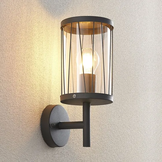 Lindby Yonan Buitenwandlamp - Donkergrijs/Transparant - E27