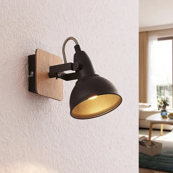 Lindby Aylis Wandlamp - Zwart/Hout - Industrieel