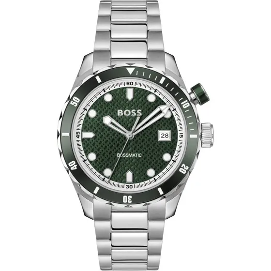 BOSS HB1514178 Zilverkleurig Herenhorloge met Groene Wijzerplaat