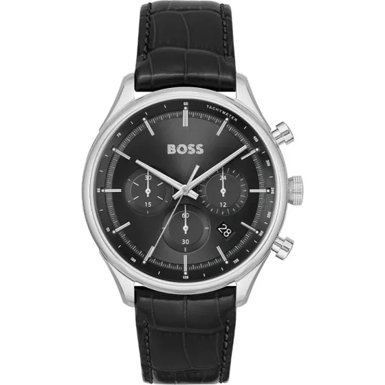 BOSS Gregor HB1514049 Herenhorloge zwart leer krokodilpatroon 45 mm