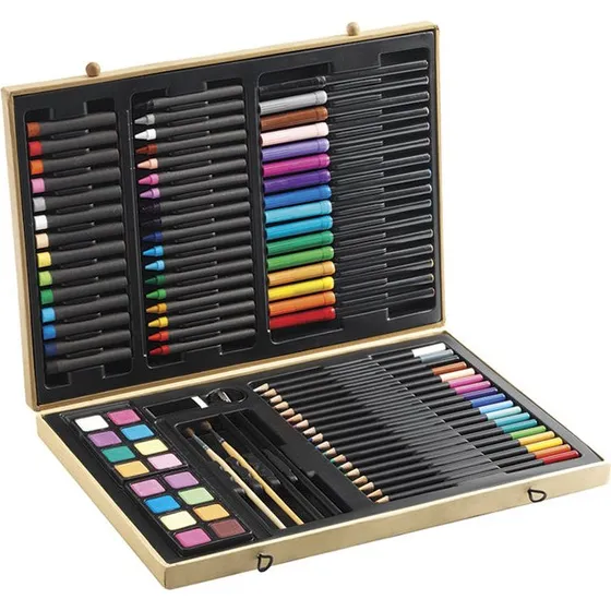 Djeco Kleurkoffer 88-Delig met 18 Kleurpotloden, 16 Viltstiften & 18 Krijtjes