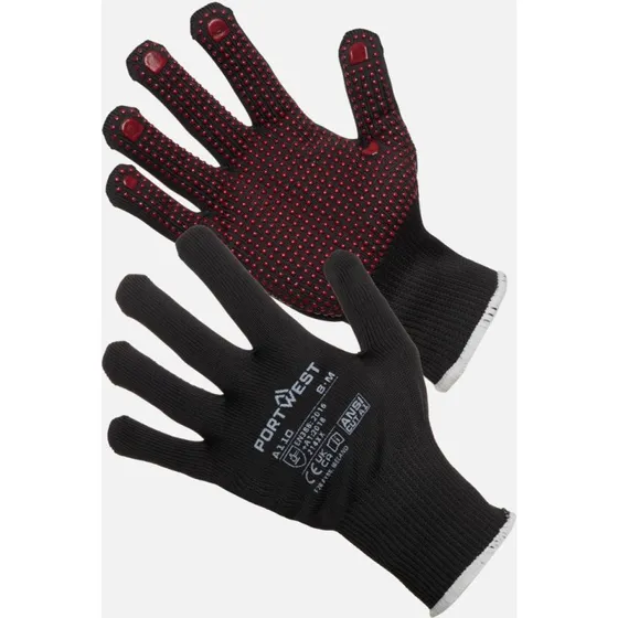 Portwest A110 Polka Dot Werkhandschoen, Zwart, Maat L