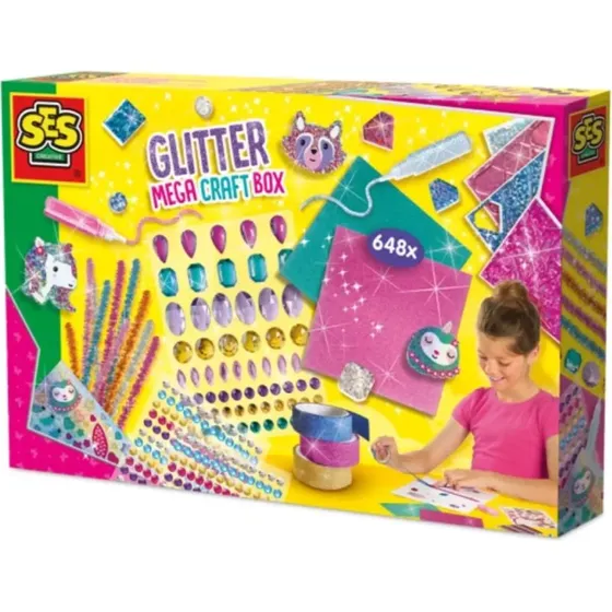 SES Creative 14139 Glitter Mega Knutseldoos  Creatieve Set voor Kinderen vanaf 5 Jaar