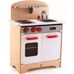 Houten Speelkeuken Wit met Achterblad, 55 x 32 x 70,5 cm