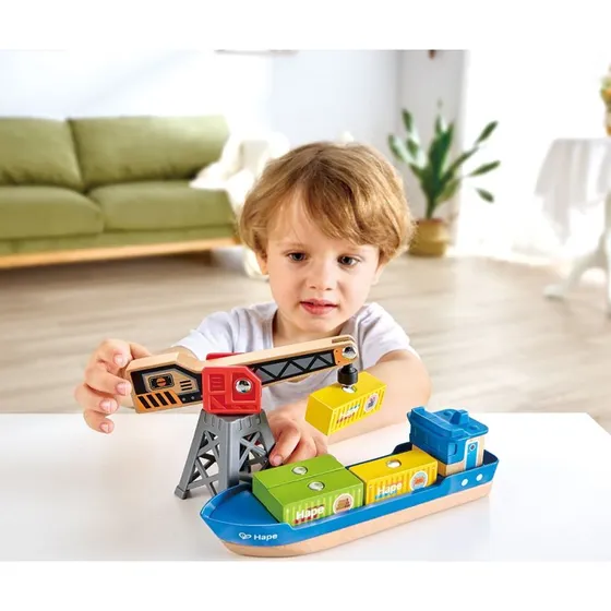 Hape Houten Speelgoed Cargo Ship & Kraan