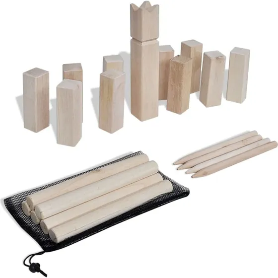 Kubb Houten Kubbset – Compleet met Draagtas, Geschikt voor Gras, Zand & IJs