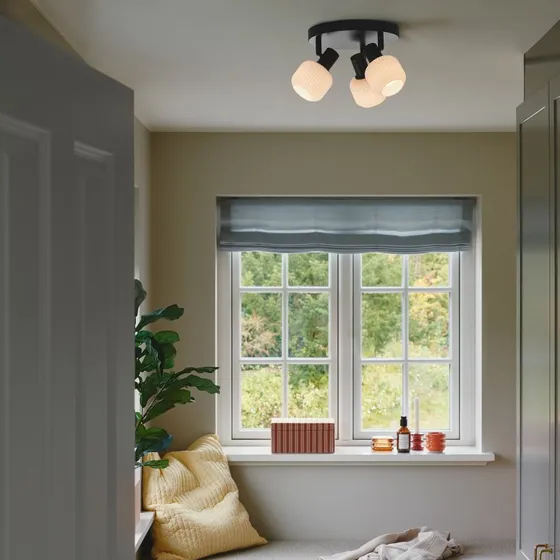 Nordlux Milford 3-lichts plafondlamp zwart - Opaalglas
