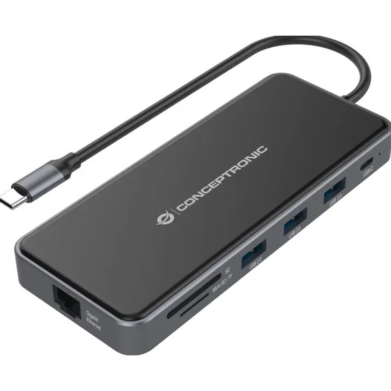Conceptronic DONN15G USB-C Laptop Dock & Poortreplicator - Grijs