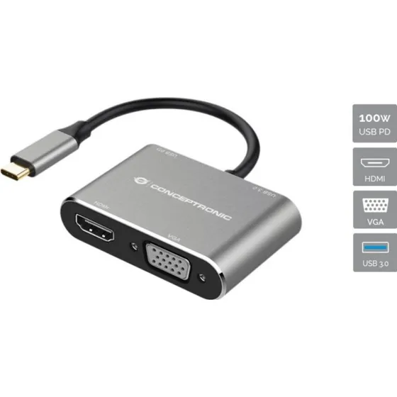 Conceptronic DONN16G USB-C Dockingstation - 4K & 100W PD