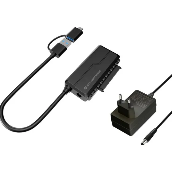 Conceptronic ABBY21B USB Type-A naar SATA 22-pin Adapter - Zwart