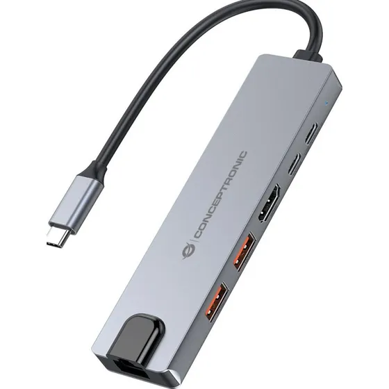 Conceptronic DONN29G USB-C Docking Station 6-in-1 - Grijs