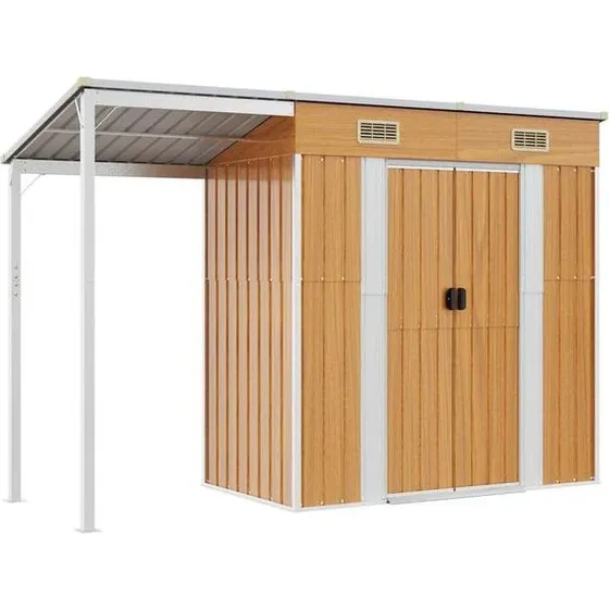 vidaXL Tuinschuur met verlengd dak 277x107x181 cm staal lichtbruin