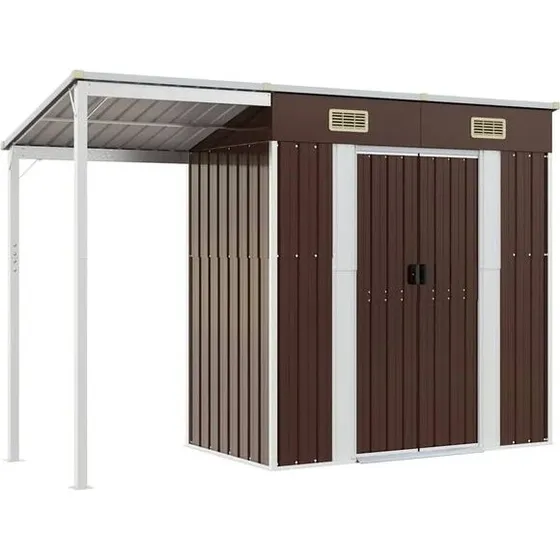 vidaXL Tuinschuur met verlengd dak 277x107x181 cm staal bruin
