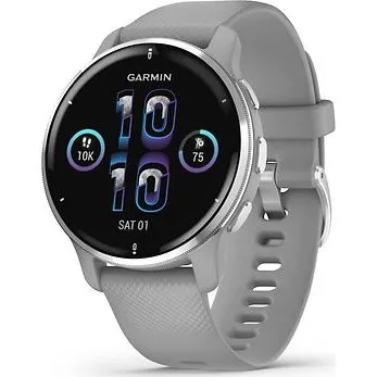 Garmin Venu 2 Plus 43 mm Zilver Rand, Powder Grey Behuizing, Siliconeband