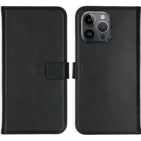 Selencia Echt Leren Bookcase voor Apple iPhone 15 Pro Max - Zwart