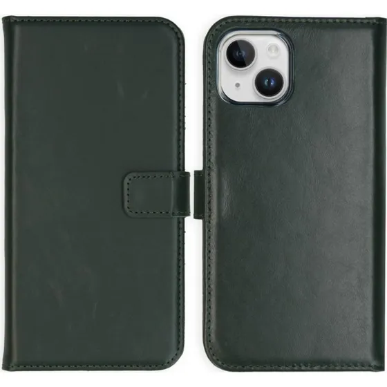 Selencia Echt Leren Bookcase voor Apple iPhone 15 - Groen