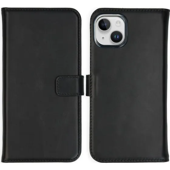 Selencia Echt Leren Bookcase voor Apple iPhone 15 - Zwart