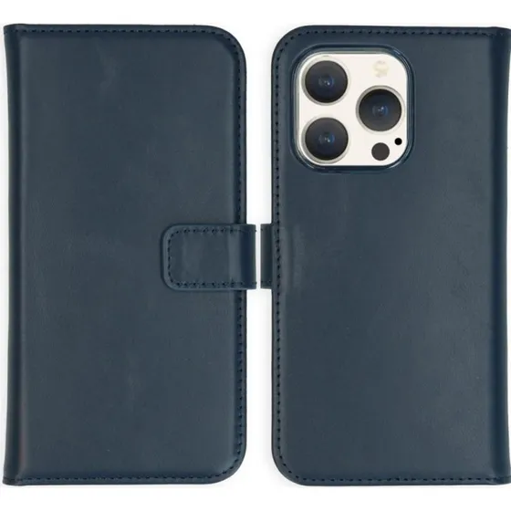 Selencia Echt Leren Bookcase voor iPhone 15 Pro - Blauw