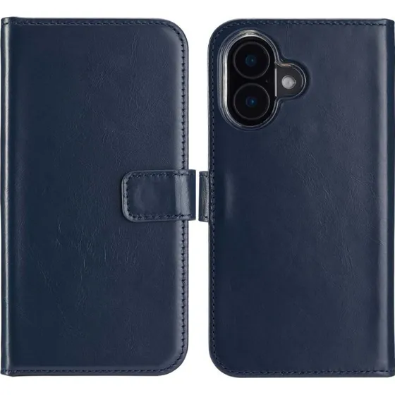 Selencia Echt Leren Bookcase voor Apple iPhone 16 - Blauw