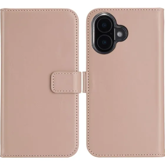 Selencia Echt Leren Bookcase voor Apple iPhone 16 - Dusty Pink