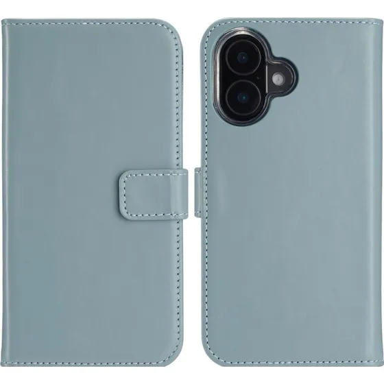 Selencia Echt Leren Bookcase voor Apple iPhone 16 - Air Blue