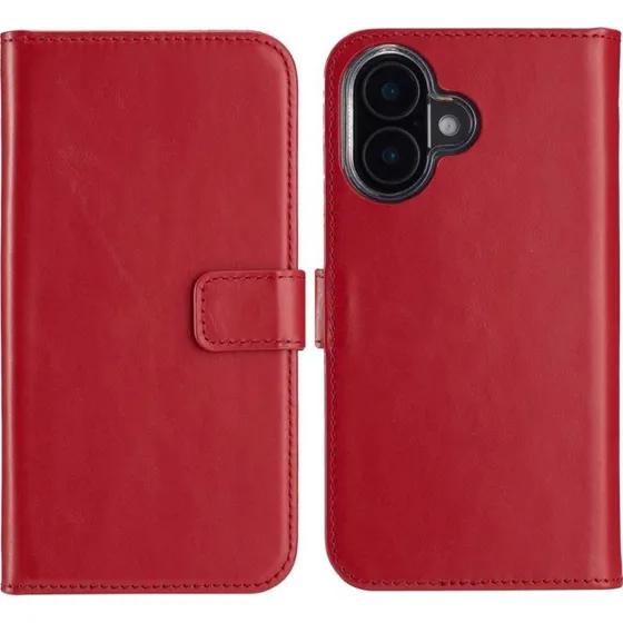 Selencia Echt Leren Bookcase voor Apple iPhone 16 - Rood