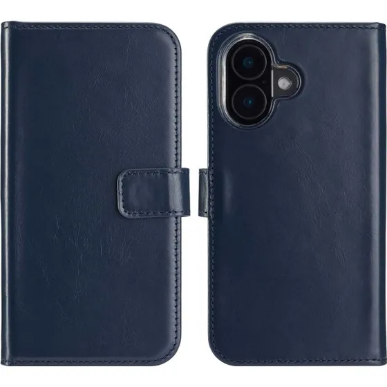 Selencia Echt Leren Bookcase voor Apple iPhone 16 Plus - Blauw