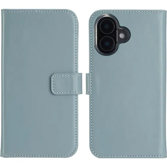 Selencia Echt Leren Bookcase voor Apple iPhone 16 Plus - Air Blue