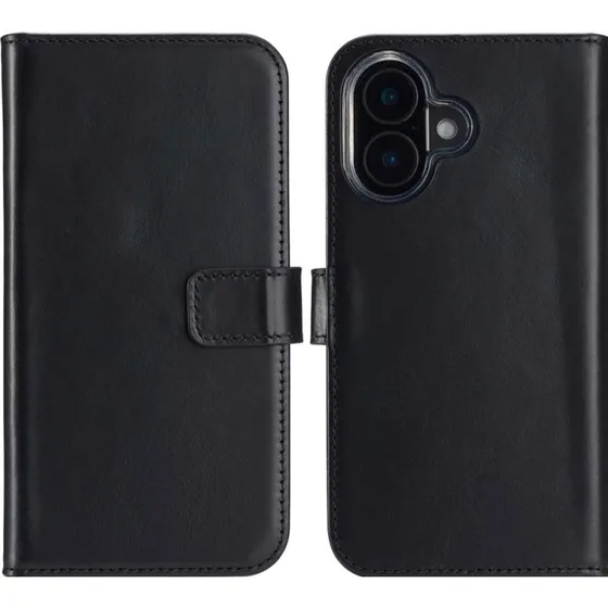 Selencia Echt Leren Bookcase voor Apple iPhone 16 Plus - Zwart