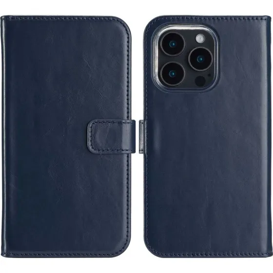 Selencia Echt Leren Bookcase voor Apple iPhone 16 Pro - Blauw