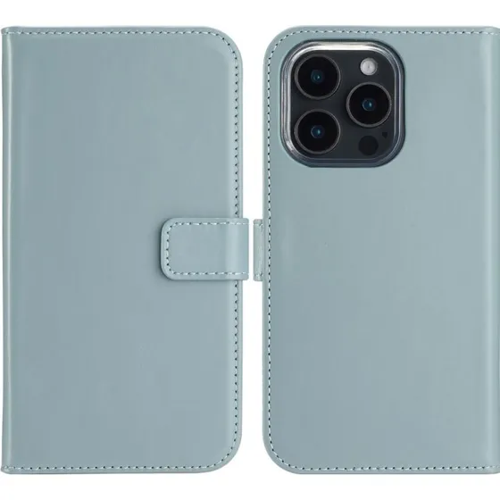 Selencia Echt Leren Bookcase voor Apple iPhone 16 Pro - Air Blue