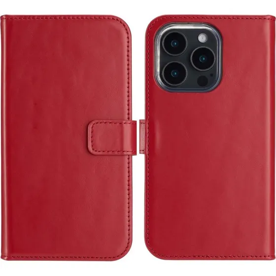 Selencia Echt Leren Bookcase voor Apple iPhone 16 Pro - Rood