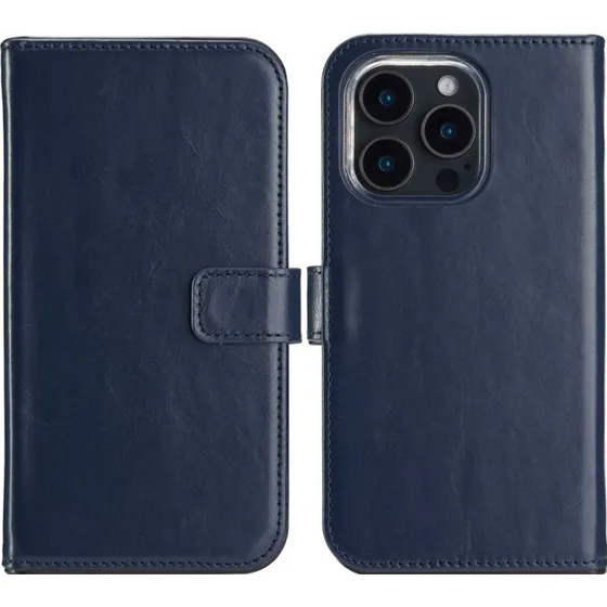 Selencia Echt Leren Bookcase voor Apple iPhone 16 Pro Max - Blauw