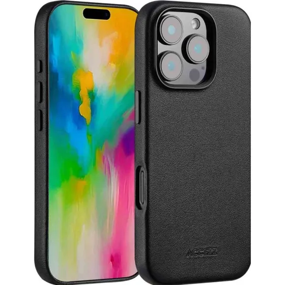 Accezz MagSafe Leather Backcover iPhone 16 Pro - Onyx Black