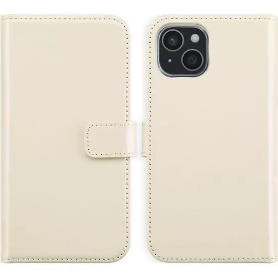 Selencia Echt Leren Bookcase voor Apple iPhone 15 - Greige