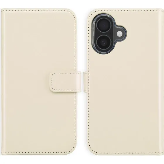 Selencia Echt Leren Bookcase voor Apple iPhone 16 - Greige
