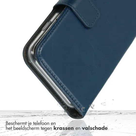 Selencia Echt Leren Bookcase voor Apple iPhone 17e / 16e - Blauw