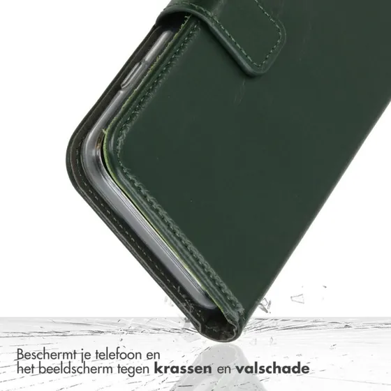 Selencia Echt Leren Bookcase voor Apple iPhone 17e / 16e - Groen