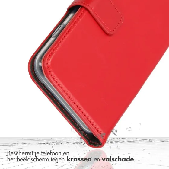 Selencia Echt Leren Bookcase voor iPhone 17e / 16e - Rood
