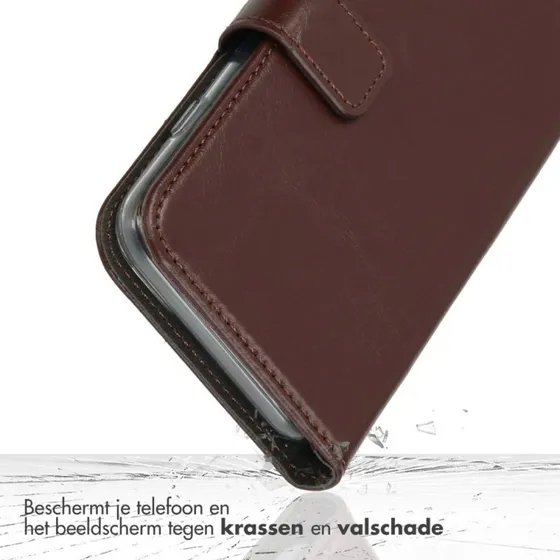 Selencia Echt Leren Bookcase voor iPhone 17e / 16e - Bruin