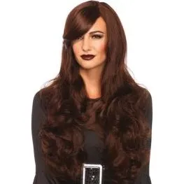 Lange Bruine Pruik met Krullen - One Size
