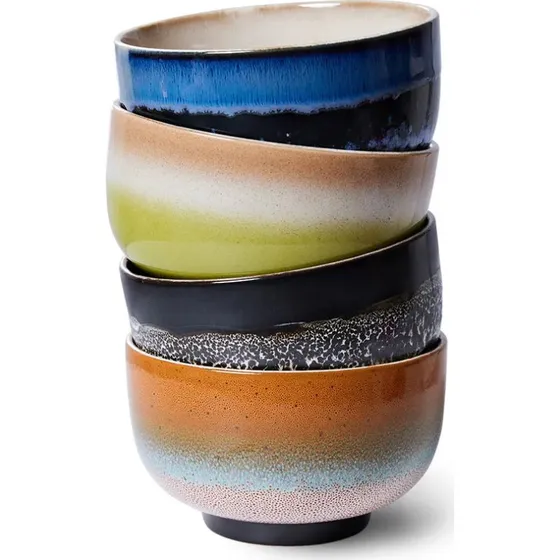 HKliving 70's Handbeschilderde Kom 4-pack Groovy Ø13,5 cm