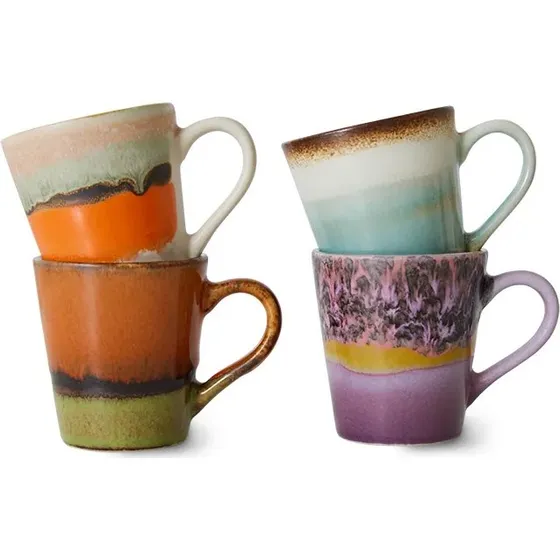 HKliving 70's Espresso Mokken - 4-delig - Reactief Glazuur