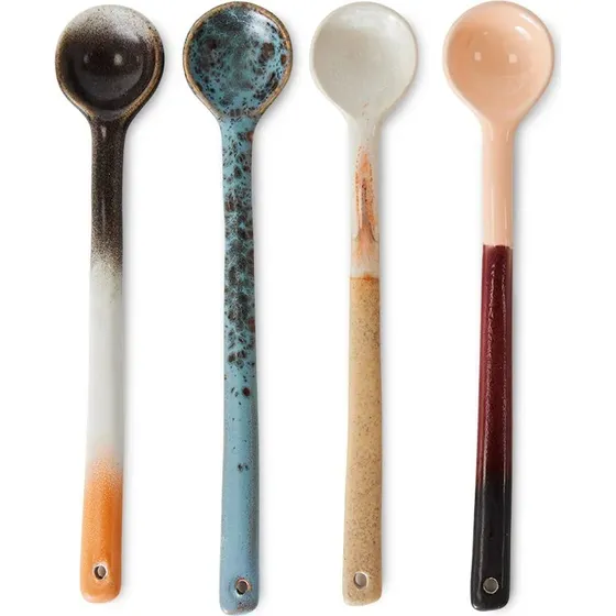 HKliving 70's Handgemaakte Lepels Reactive Glaze, 4-delig